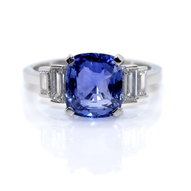 Bague saphir 3,16ct et diamants baguettes : Créations en pierres de ...