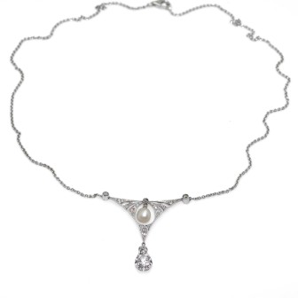 Bijoux anciens - Pendentif Art Déco en diamants et perle