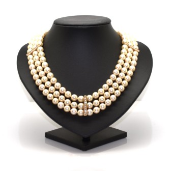Bijoux anciens - Collier de perles 3 rangs et diamants