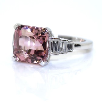 Bijoux récents - Bague tourmaline rose et diamants baguettes